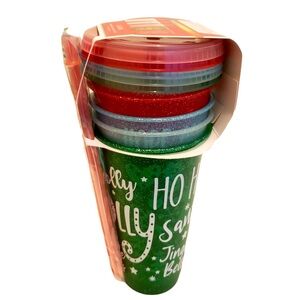 Christmas Glitter Color Change Tumbler Cups 5 Pack Straws & Lids Holiday…